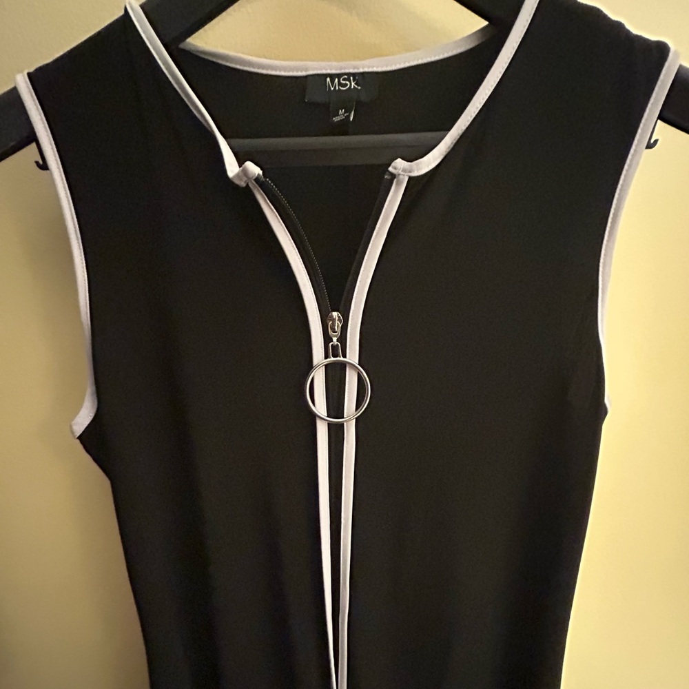 EUC MSK Black Dress w/White Accents, Zipper w/Silver Pull, Could be Cover Up - Picture 3 of 15